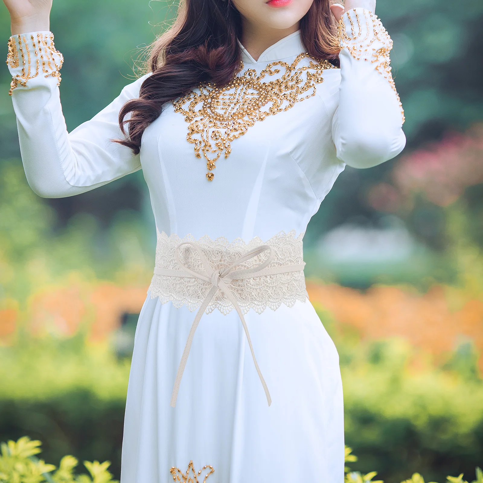 

Women'S Lace Waist Belt Wide Adjustable Corset Belt Faux Pu Slimming Cinch For Dress Accessories White
