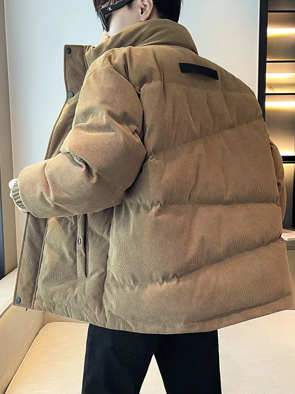 

Thiened Corduroy Men's Cotton Jaet Winter Youth Loose Versatile Stand Collar Bread Sle Warmth Outerwear Casual Coat
