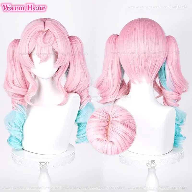 Game HSR Hyacine Synthetic Hair Long 48cm Mixed Color Double Ponytail Cosplay Anime Wig Heat Resistant Hair Halloween Woman Wigs