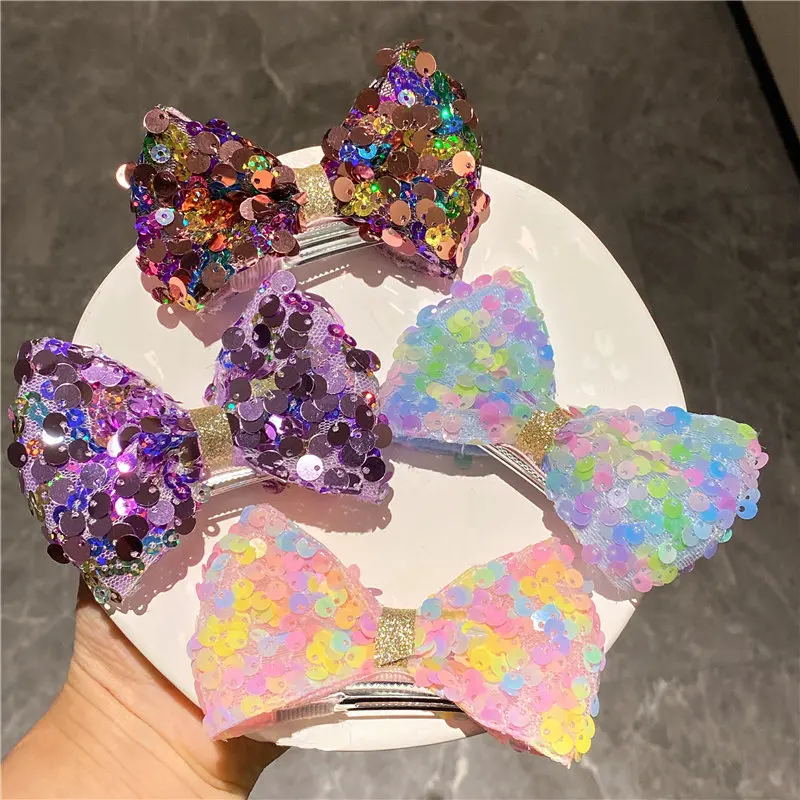 Korean Hair Bows Hairpin Kids Sequin Cute Princess Festival Performance Top Clip Girl Does Not Hurt Hair Card Hair Clips