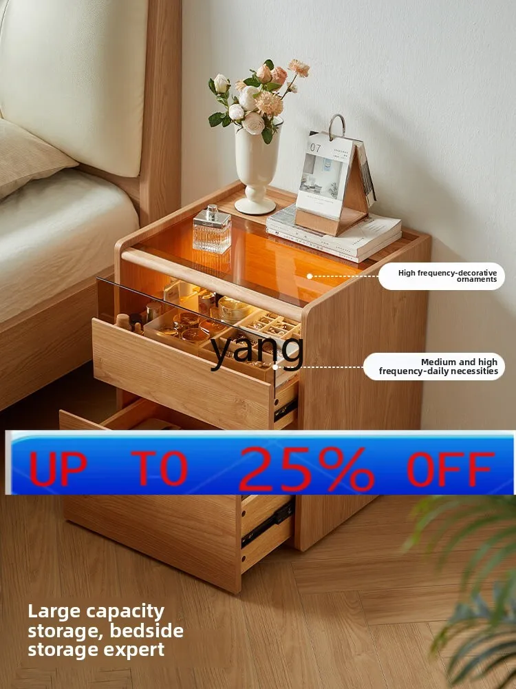 LMM smart bedside table solid wood home bedroom bedside rack small safe