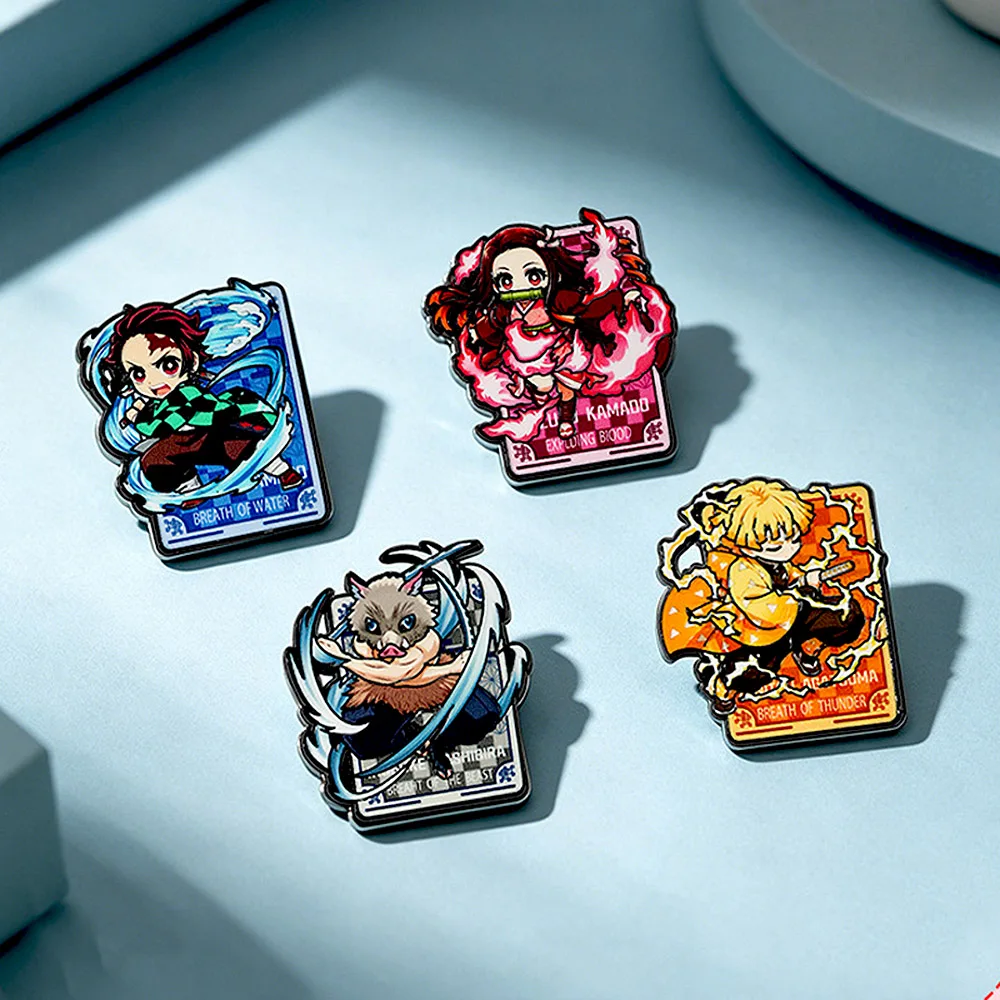 4Pcs/Set Demon Slayer Enamel Pins Kimetsu No Yaiba Tanjiro Nezuko Zenitsu Inosuke Metal Brooch Badge Anime Lapel Pin