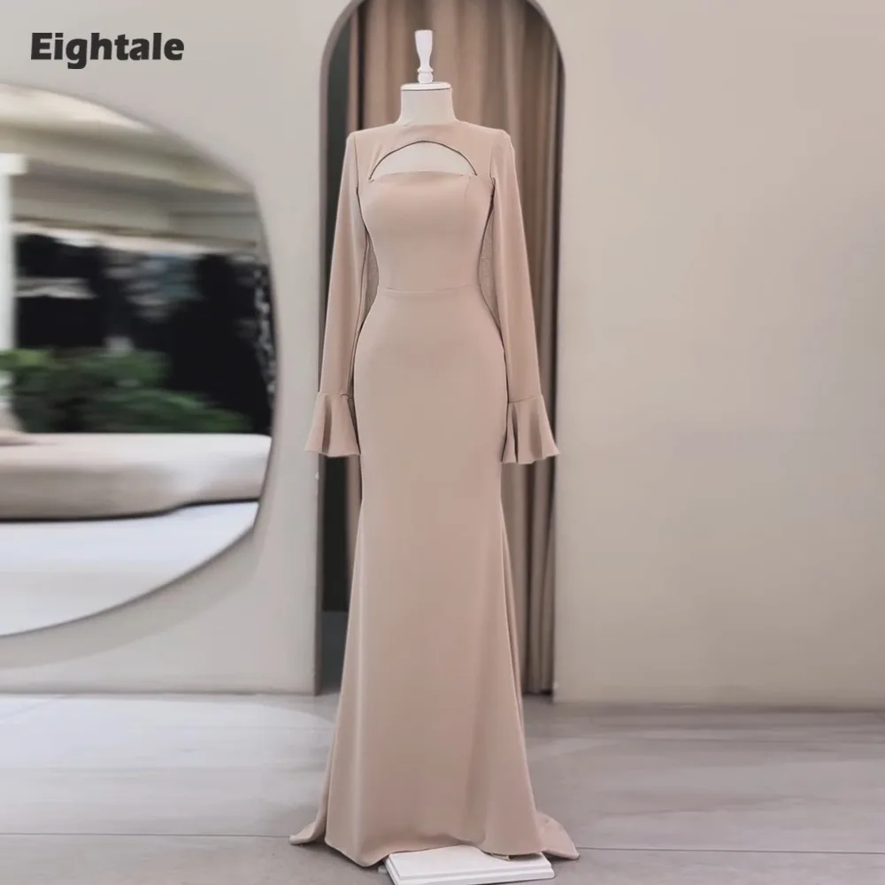 

Eightale Arabic Evening Dress O-Neck Long Sleeves Champagne Prom Gown Muslim Customized Wedding Party Dress Mermaid