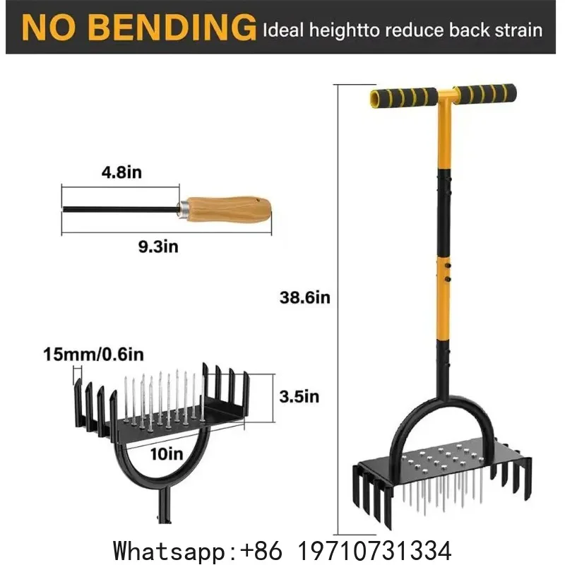 New Lawn Turning and Drilling Machine, Carbon Steel Porous Drilling Machine Standing Ventilation Tool Soil Loosening Garden Tool