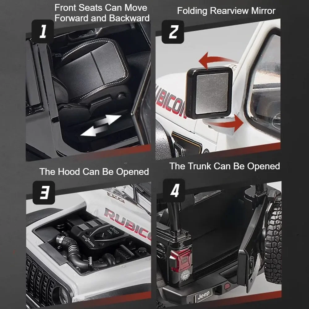 Rubikon Auto Modell Spielzeug Legierung Druckguss 4 Tür geöffnet Ton Licht Stoß dämpfung Simulation Geländewagen Ornament für Jungen Geschenke