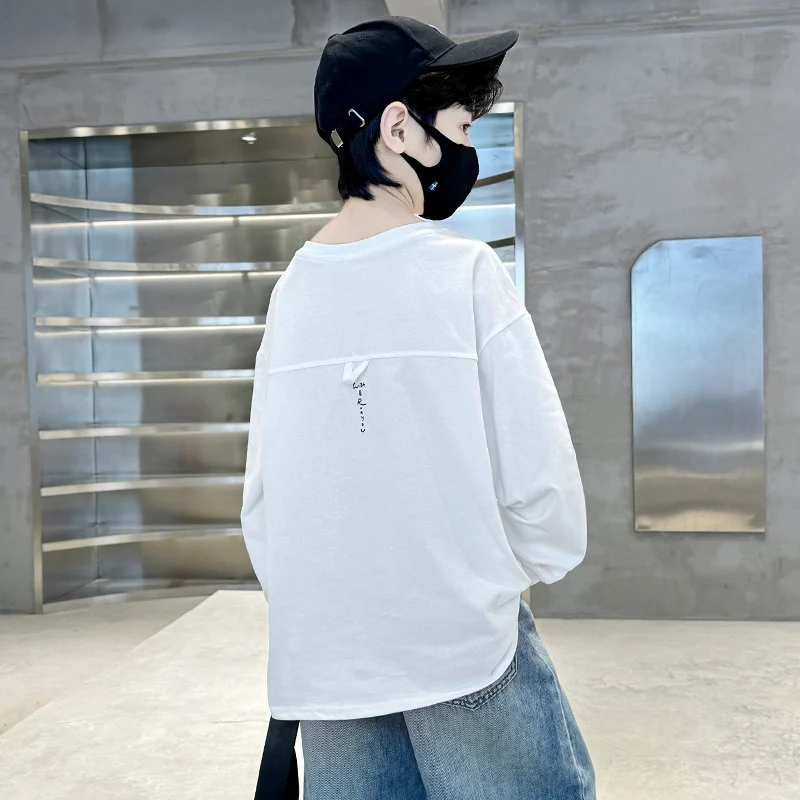 New Kids Long Sleeve Cotton T-shirt For Boy Solid Color Pullover Tshirt Loose Style Korean Child Spring Clothing Pullover Outfit