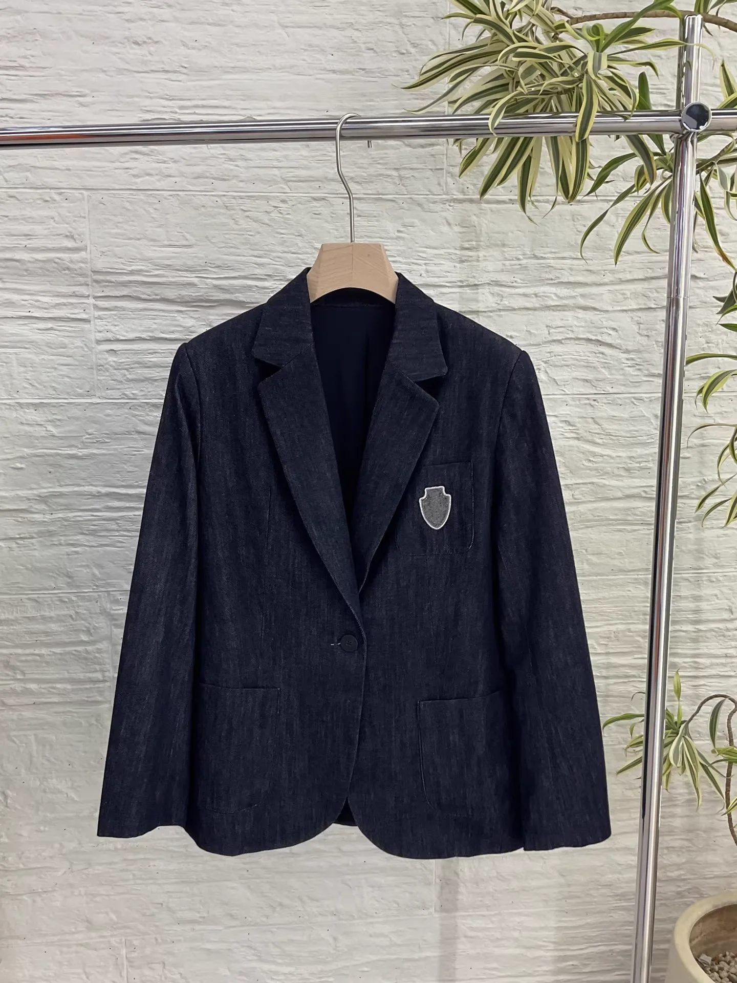 

Women Casual Denim Pants Suits Notched Collar Long Sleeve Single Button Blazer + High Waist Straight Trousers Loose Female Suits