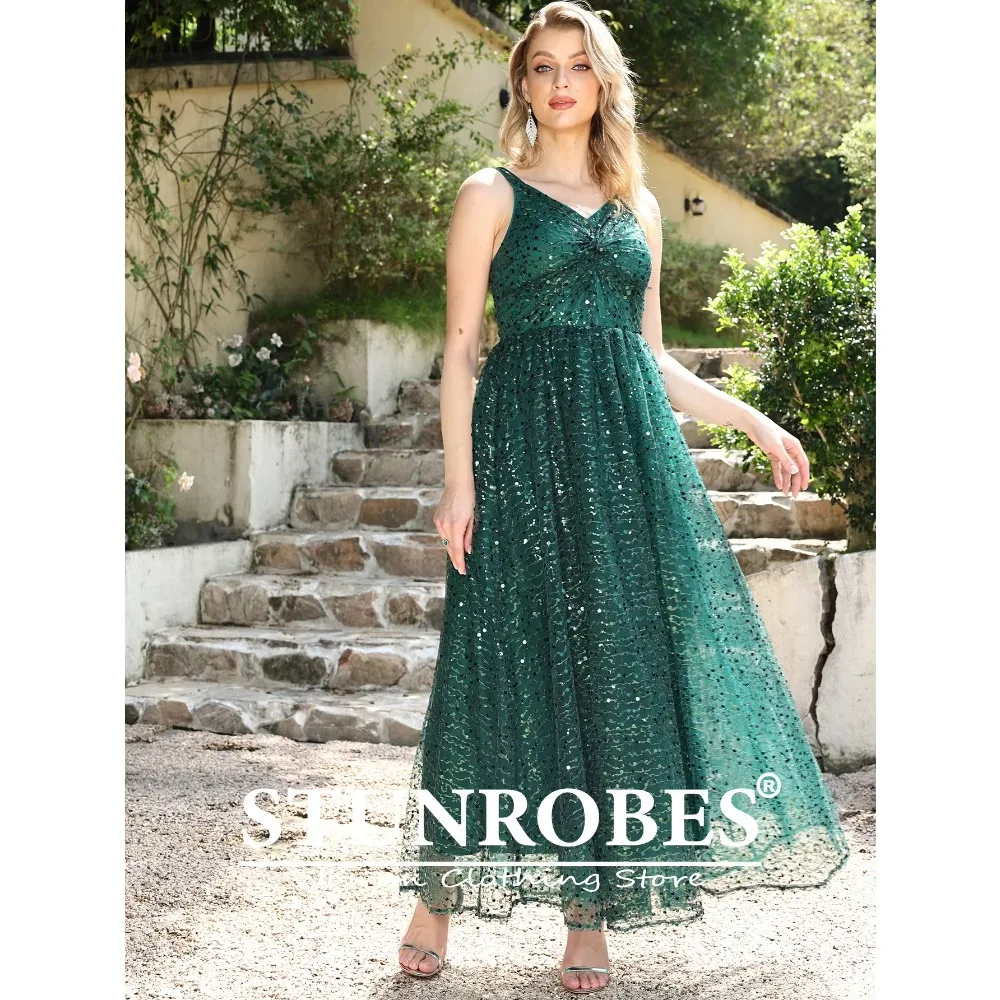 

Sexy Lace Sleeveless Evening Dress Sequin Spaghetti Strap Slim V-Neck Party Prom Dresses Women's Green Glowing Strap Madi Dress