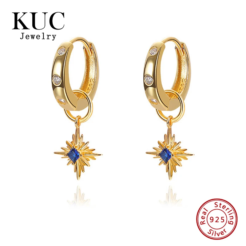 

High-quality 925 Sterling Silver Trendy Fine Jewelry Vintage Sapphire Drop Earrings Inlaid Zircon Earrings for Girls