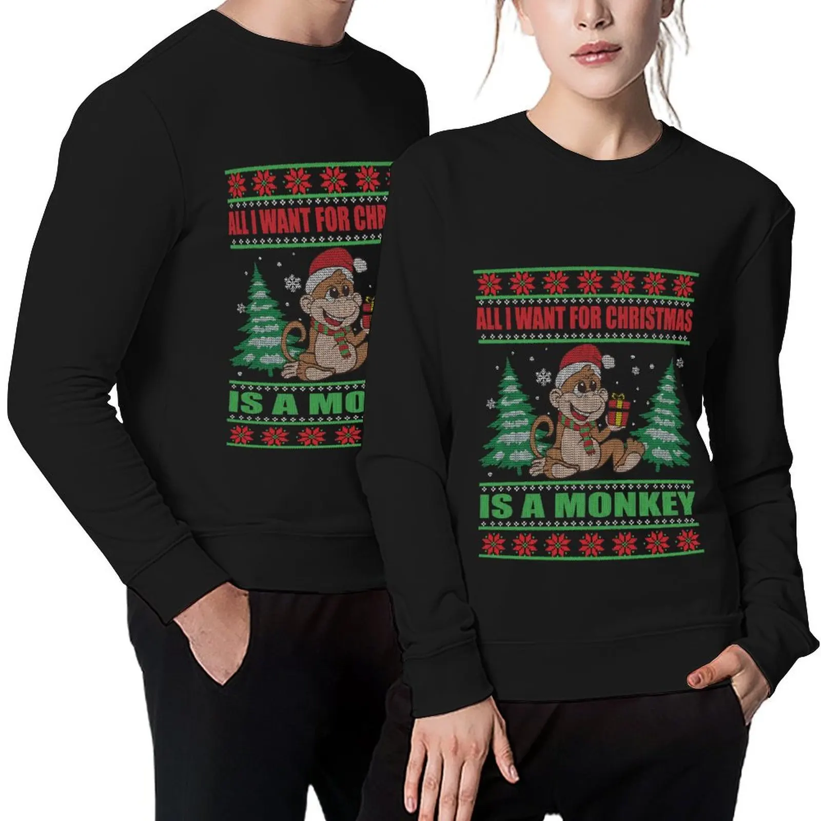 

Christmas Monkey All I Want For Christmas Is A Monkey Pullover korean autumn clothes mens designer clothes men's sweatshirt