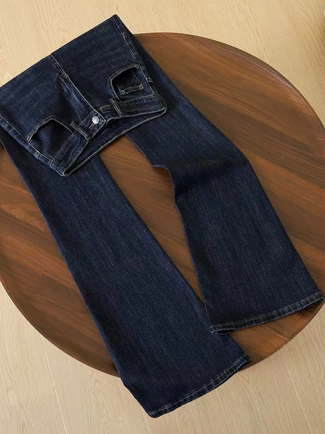 

Slimming Blue Bell Bottom Jeans Low Waist Thin Design Spring Summer Women's Fashionable Distressed Denim Pants High Waist