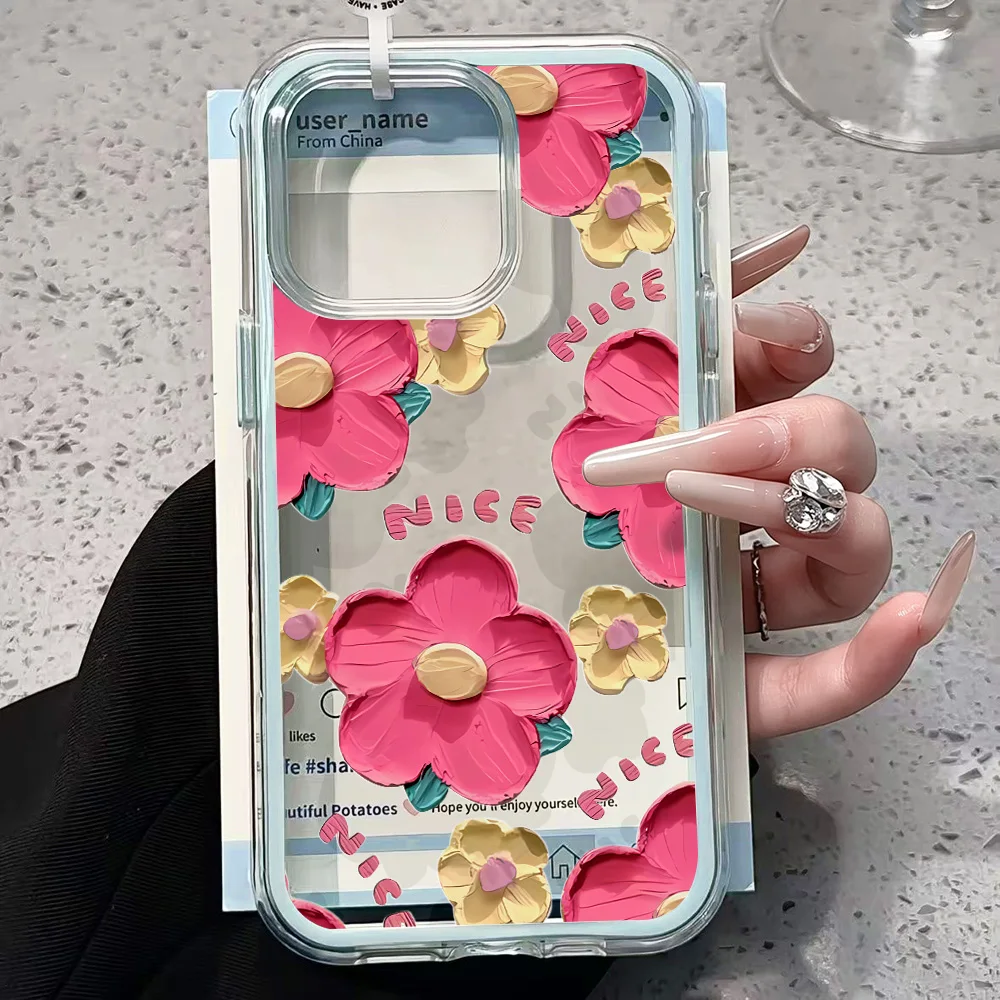Ölgemälde-Blumenmuster Klare Handyhülle für iPhone 17 13 16 15 11 12 14 Pro Max 17 Air XR X Hülle Silikon Stoßfeste Abdeckung – Detail 3