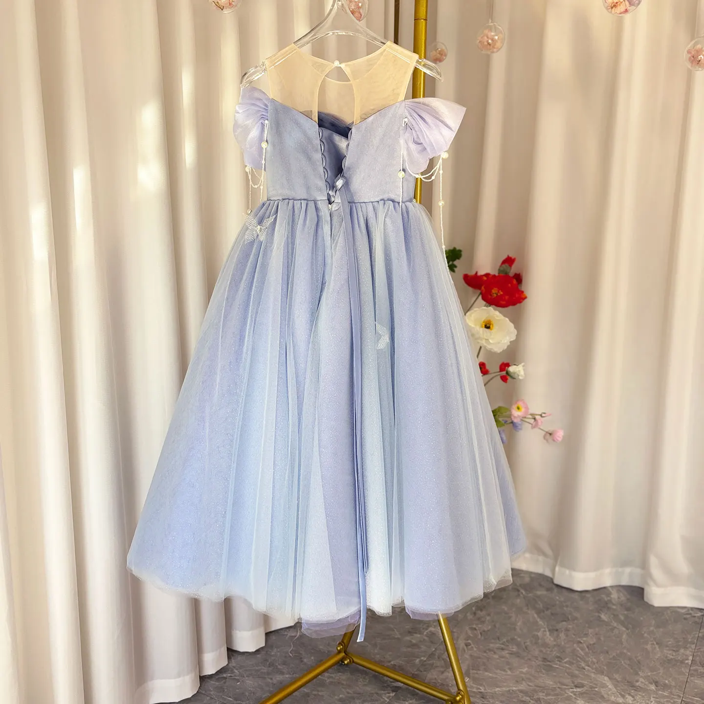 Jill wish-vestido de luxo lilás com contas para meninas, vestido de princesa árabe com boné, arcos artesanais, casamento e aniversário vestido de festa, j107