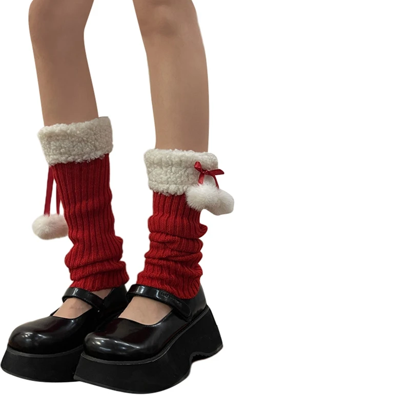 Women s Below Knee Socks Knitted Christmas Leg Warmers Leg Sleeves for Party Dating Travel