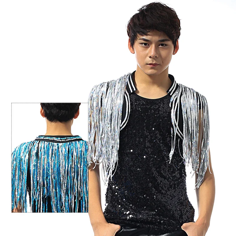 

Постепенный жилет с цепочкой и кисточками, пояс с блестками и бриллиантами, жилет для ночного клуба, джазовые танцевальные костюмы, наряд для певицы, сцены, рейва, XS5384
