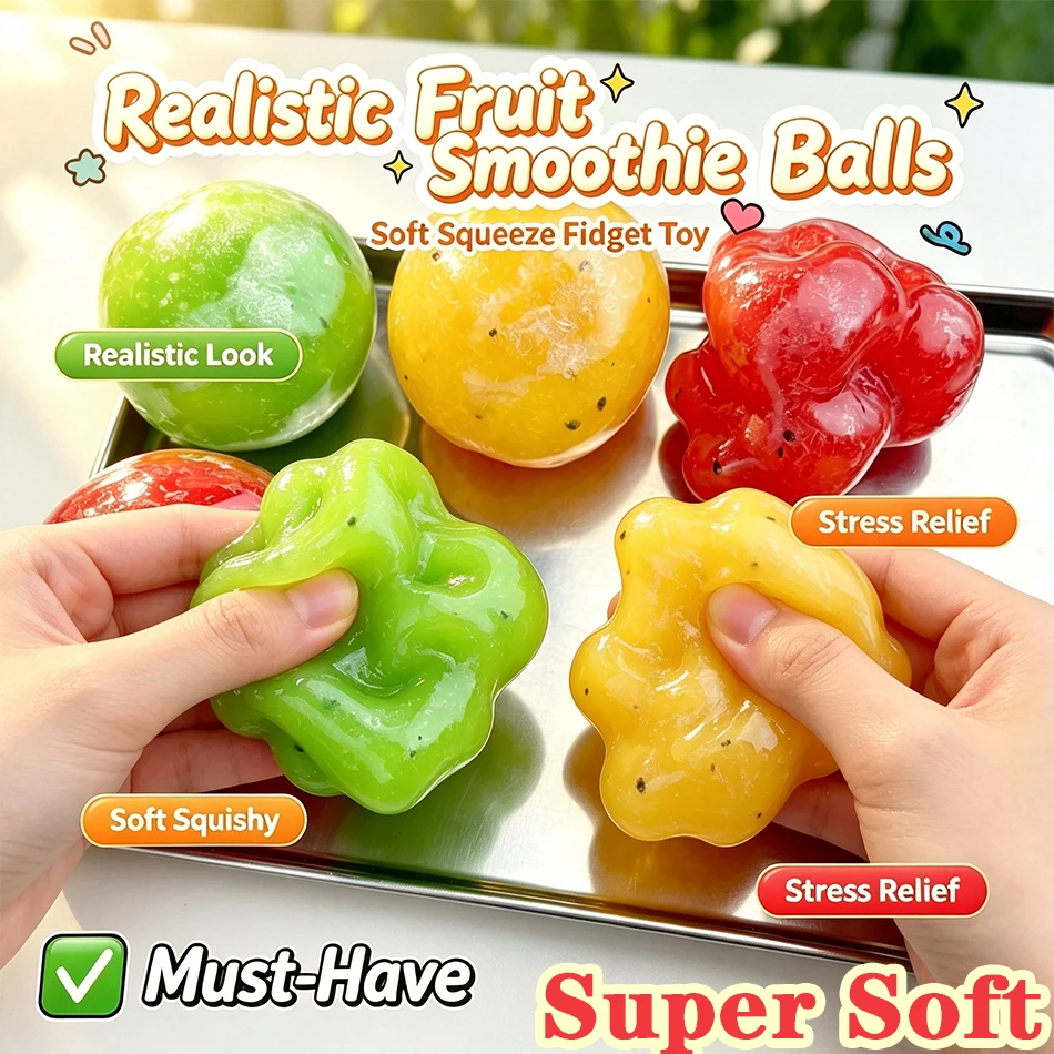 1‑3PCS Kiwi  Watermelon Slush Squeeze Ball Handmade Realistic Squishy Fidget Toy Soft Touch for Stress Relief  Mood Relaxation