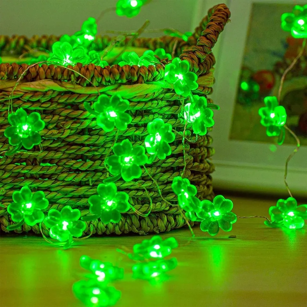 Lucky Clover String Lights Green LED Decorative Lights for Home Indoor Party Festival Holiday Decoration