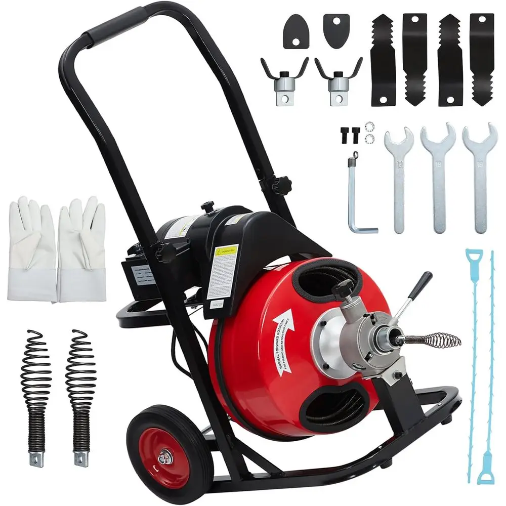 

Portable 100ft 3/8 250W Drain Cleaner with 8 Cutters and Air-Triggered Switch for 1-4 Pipes