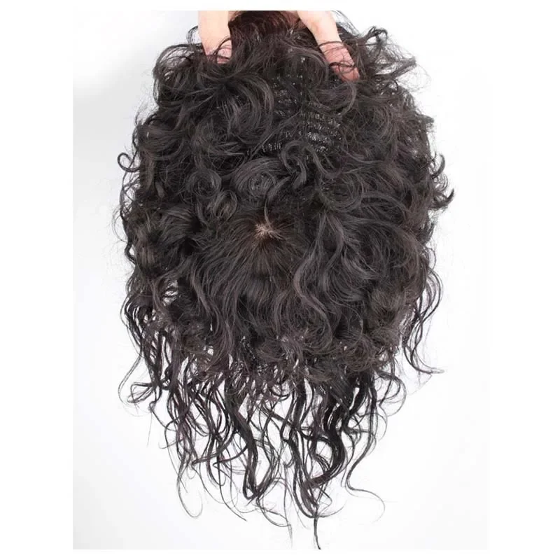 10Inches Human Hair Women Curly Hair Piece For Ladies Hair Loss Volume Silk Top Women Topper Quickly Cover Gray Hair Two Colors