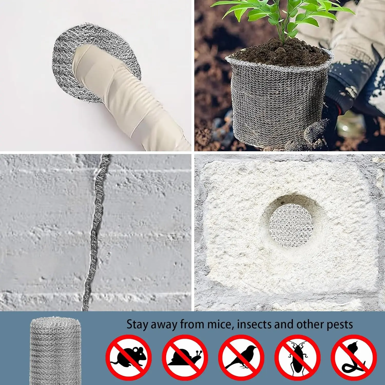 Braided Stainless Steel Mesh Roll Double Layer Rabbit Rodent Protection Barrier Insect Mice Control Garden Hole Filler Netting