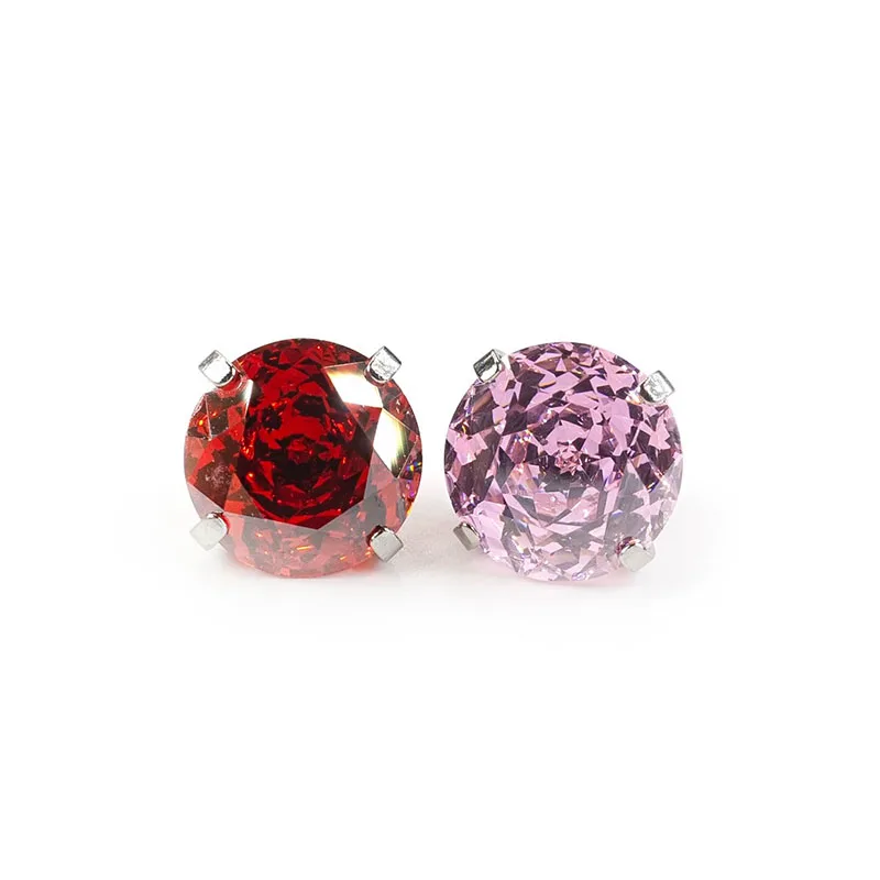 

F136 Titanium Alloy 8mm Rose Cut Round Bottom Claw Set Zirconia Earrings with Internal Threading