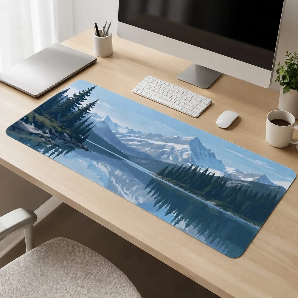 Snow Mountain Lake Scenery Computer Desktop Mouse Pad Anti-Slip Base Snowscape Table Mat Compatible with Gaming and Learning