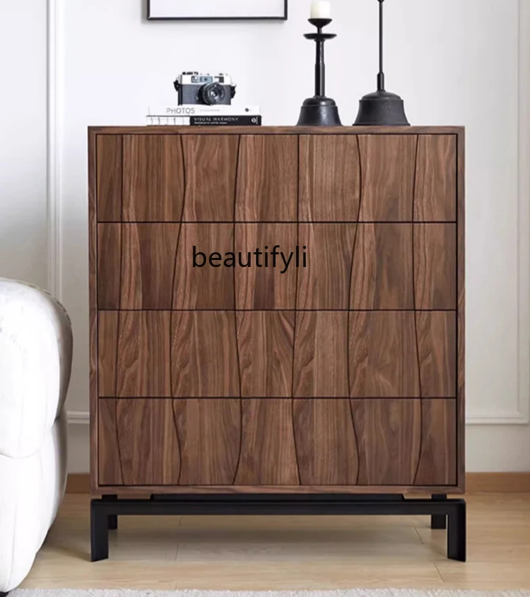 

North American black walnut entrance cabinet, living room side cabinet, bedroom three-bucket storage cabinet