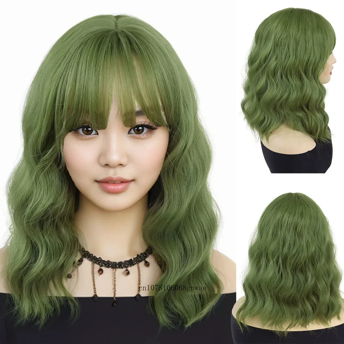 

Synthetic Green Wig with Bangs for Women Girls Cosplay Halloween Party Lolita Use Short Wavy Curly Wigs Heat Resistant Fiber