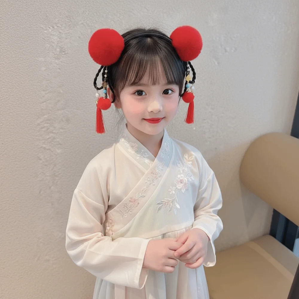 أزهار لطيفة للأطفال شعر مستعار عقال شرابة كوي الأسماك Hanfu أغطية الرأس تانغ دعوى الشعر هوب جديلة الشعر النمط القديم الأحمر هيرباند الفتيات