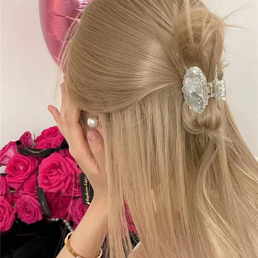 Ladies' Hair Grab Shell Rhinestone Shiny Hair Accessories Fashion Versatile Hair Claw Clips Sweet Kawaii Headwear High-quality