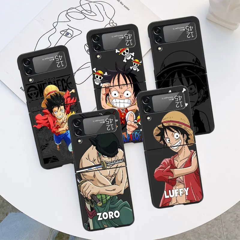 Hot Anime One Pieces Case For Samsung Galaxy Z Flip 5 4 3 5G Hard Luxury Cell Phone Cover ZFlip5 ZFlip4 Clear PC Capa