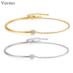 VQYSKO Half-rod Bracelet and Chain A Zircon Pendant For Women Stack Link Cuff Jewelry Birthday Gift to Her