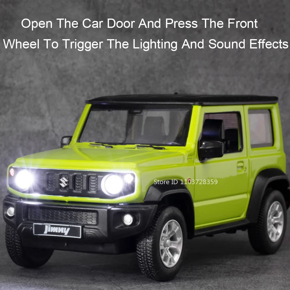 1:26 Modellspielzeug Suzuki Jimny 2018 Autos Legierung Druckguss Ornament Geländewagen Sound Licht Türen geöffnet Zurückziehen für Jungen Geschenke