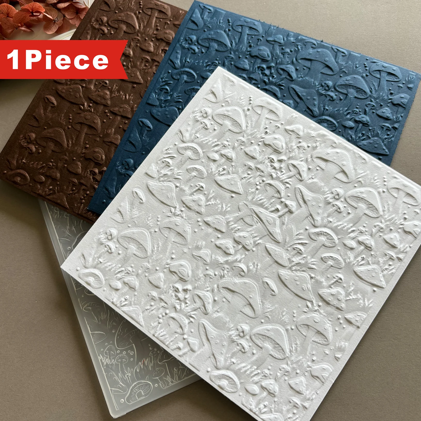 Una nueva carpeta en relieve 3D diseñada para "Fungus Fantasy Journey", plástico duradero, blanco, tema Pascua, utilizada para hacer tarjetas y