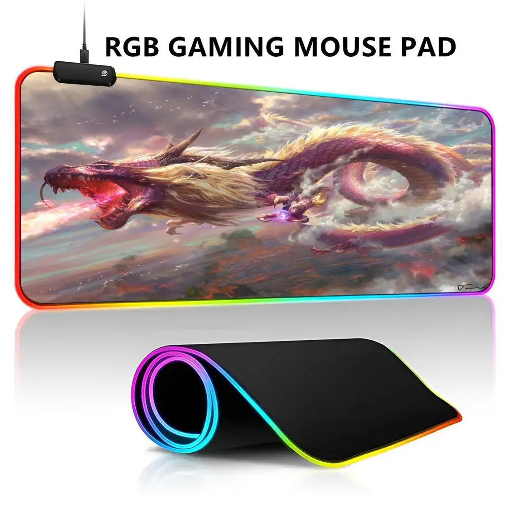 Chinese Dragon Mouse Pad RGB LED Light Gaming Waterproof Large Gamer Mouse Carpet Big Mause Keyboard Pad PC Desk Play Mat with B