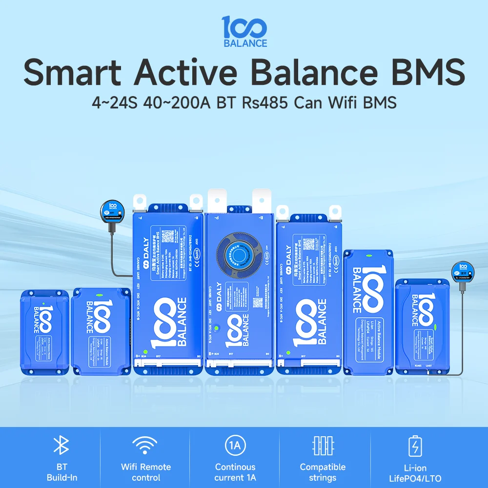 Daly 100BALANCE BMS 4-24S 40-150A CAN bms WIFI BT 1A Active Balance Lifepo4 Li-Ion Battery