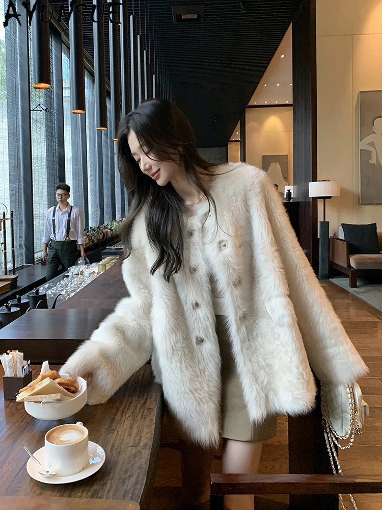 AYUNSUE 2025 ใหม่Shearlingแจ็คเก็ตผู้หญิงกลางความยาวเสื้อขนสัตว์ธรรมชาติสําหรับเสื้อผ้าผู้หญิงหรูหราเสื้อขนสัตว์Ropa Para Mujer