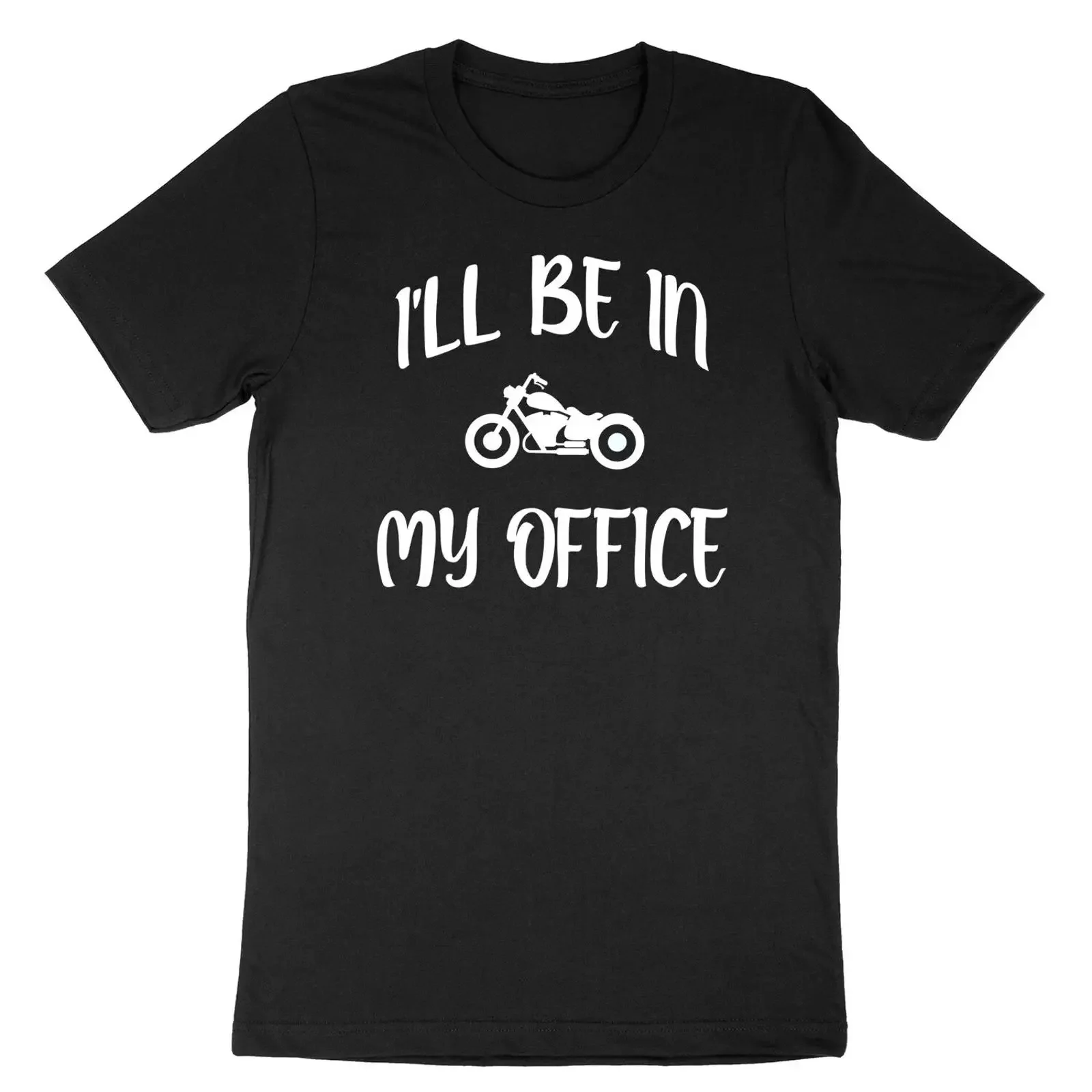 Lustiges Herren-Motorrad-T-Shirt „Ich werde in meinem Büro sein, während ich fahre“ – Biker-Bild 1 von 2, Vintage-Waschung, leicht abgenutzte Grafik, Streetwear im Herrenstil