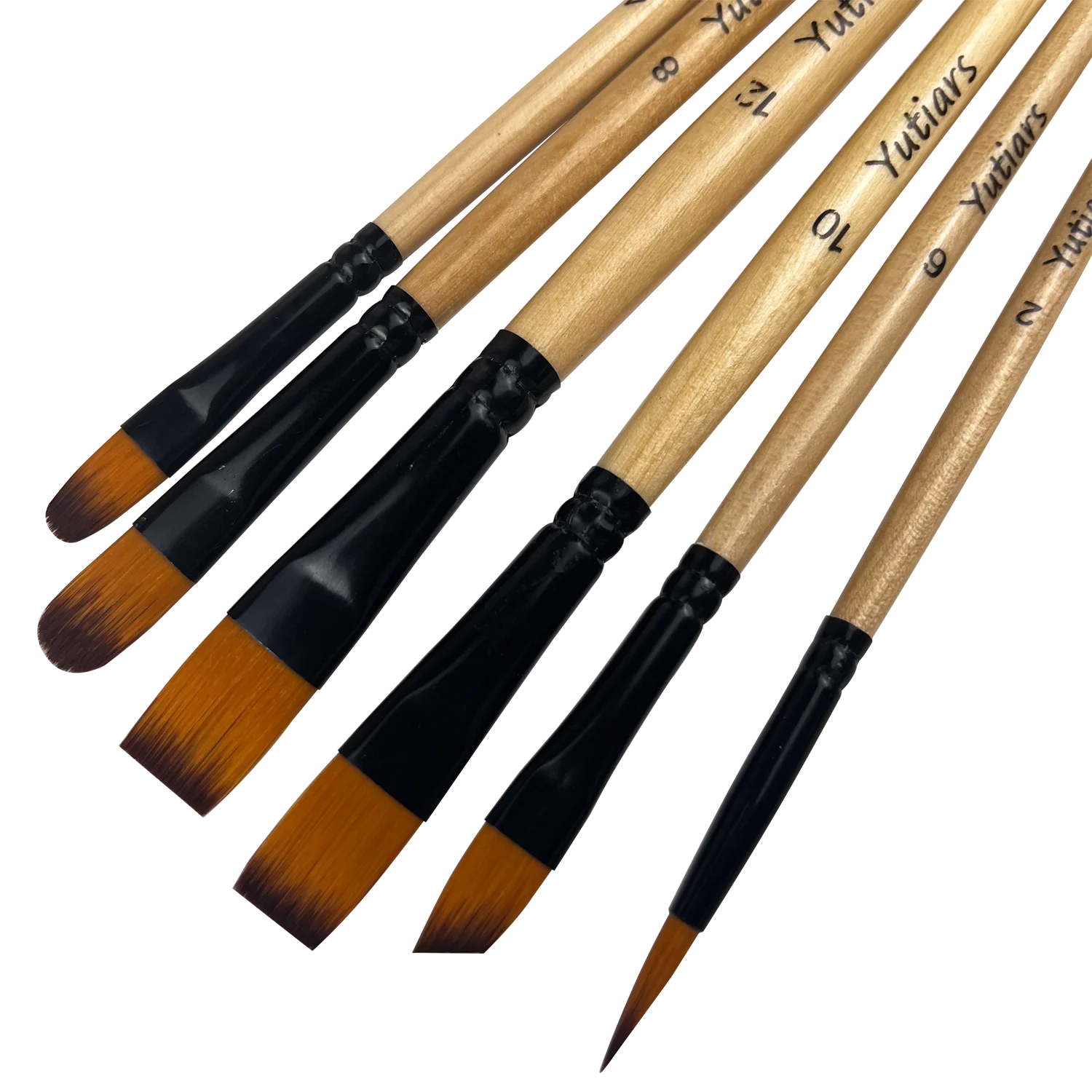 6PCS Wooden Handle Artist Paint Brush Set with Round Flat Angled Filbert Brushes for Watercolor Acrylic Oil Detail Painting