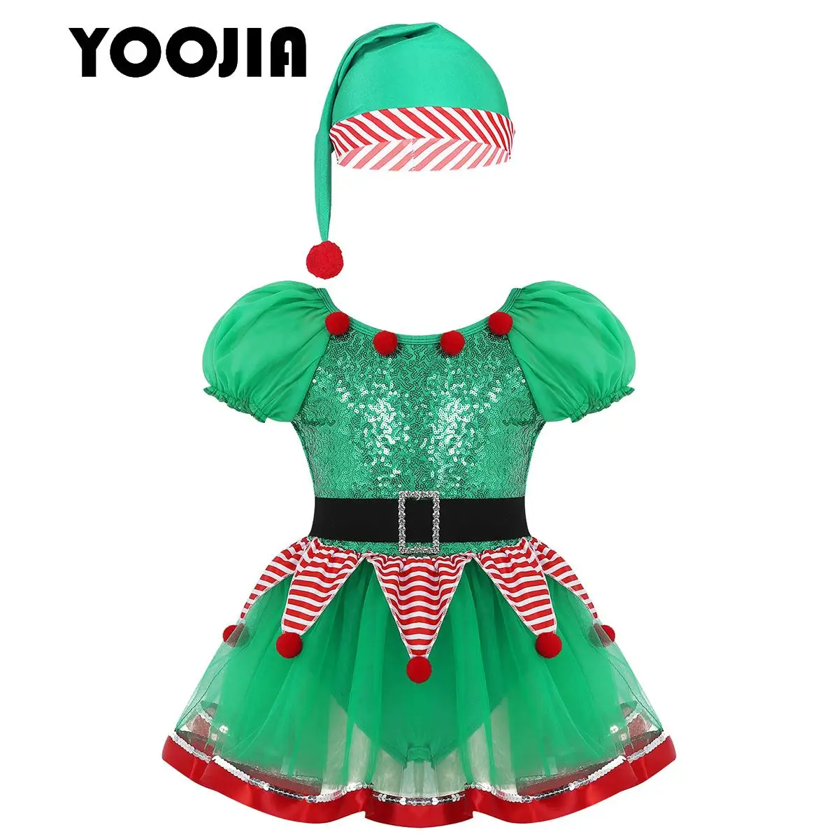 

Green Sequins Christmas Elf Mesh Tutu Ballet Dance Dress Kids Girl Xmas Party Outfits Figure Skating Gymastics Leotard Dancewear