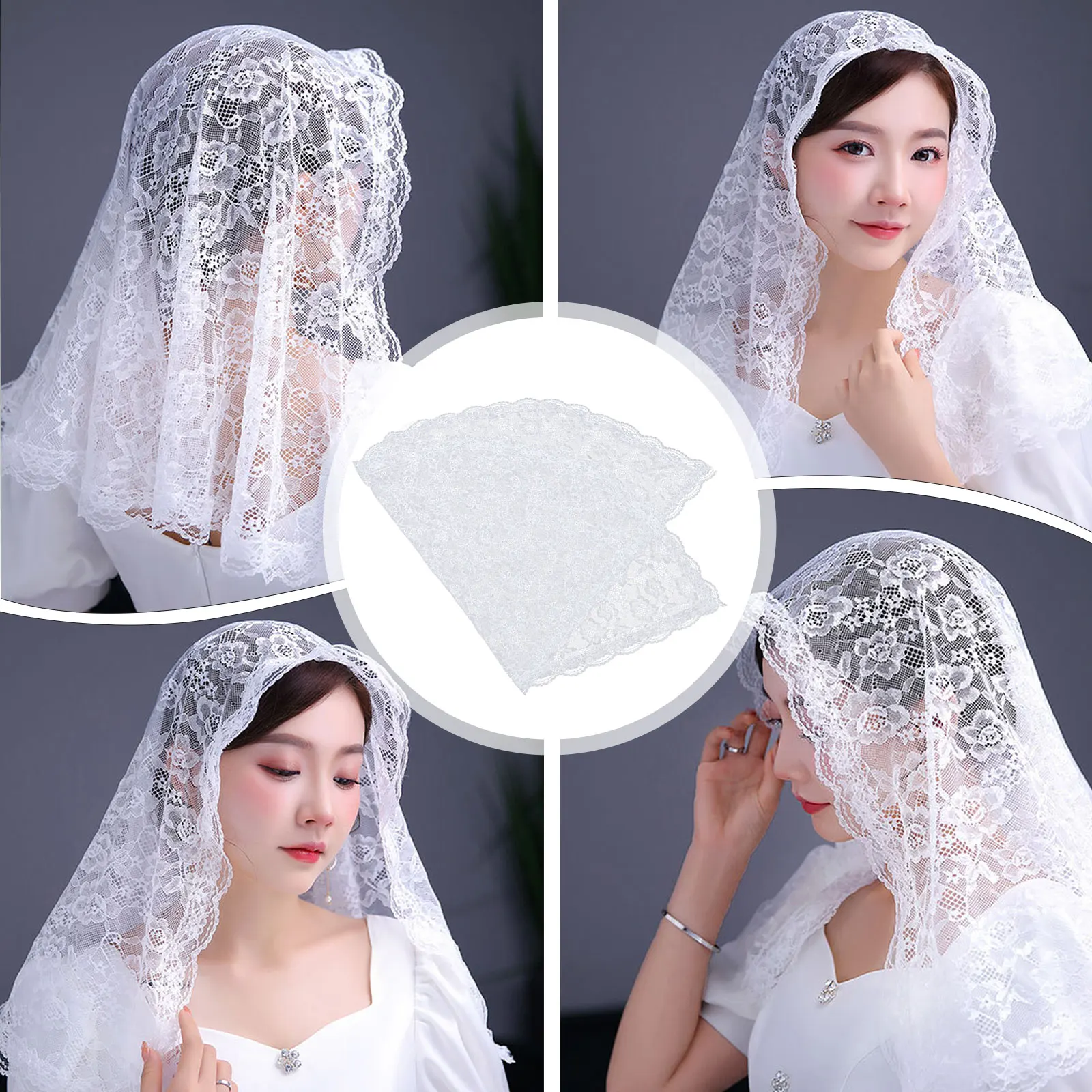 

Lace Veil Wedding Bridal Women Church Headdress Short Scarf Mantilla Covering Accessories Bridesmaid Floral Pattern Occasions