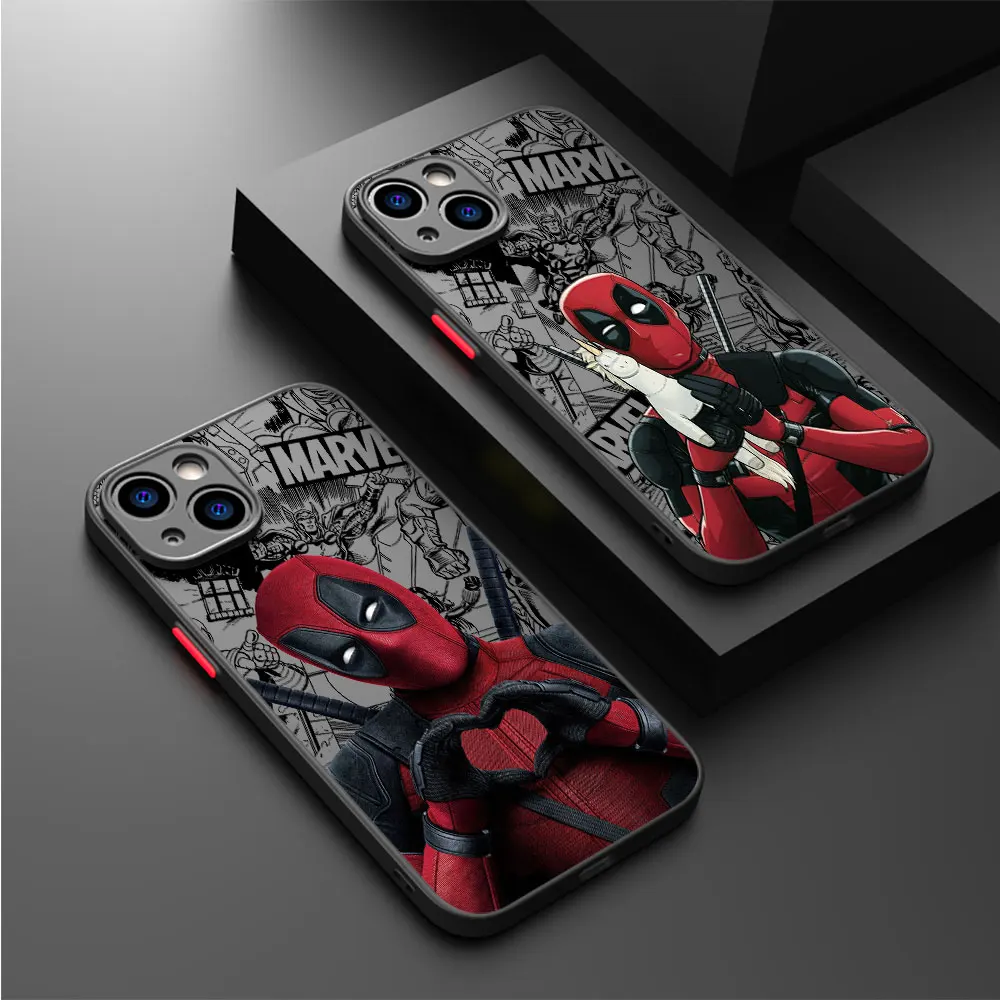 Case for iPhone 13 Mini XS Max 11 Pro 14 Plus 15 Pro Max 12 8 Plus XR X 7 SE Matte Cover Coque Coque Marvel Deadpool Luxury