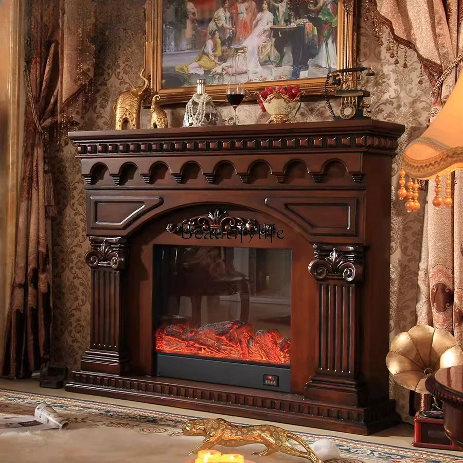01American dark fireplace decorative cabinet European simulation electronic heating household