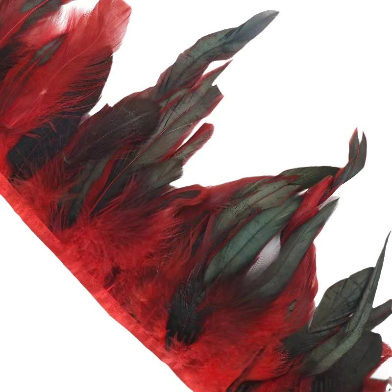10M Natural Red Rooster Feather Fringe Trim 10-15cm Feather Ribbon for DIY Sewing Dress Costume Wedding Party Decoration