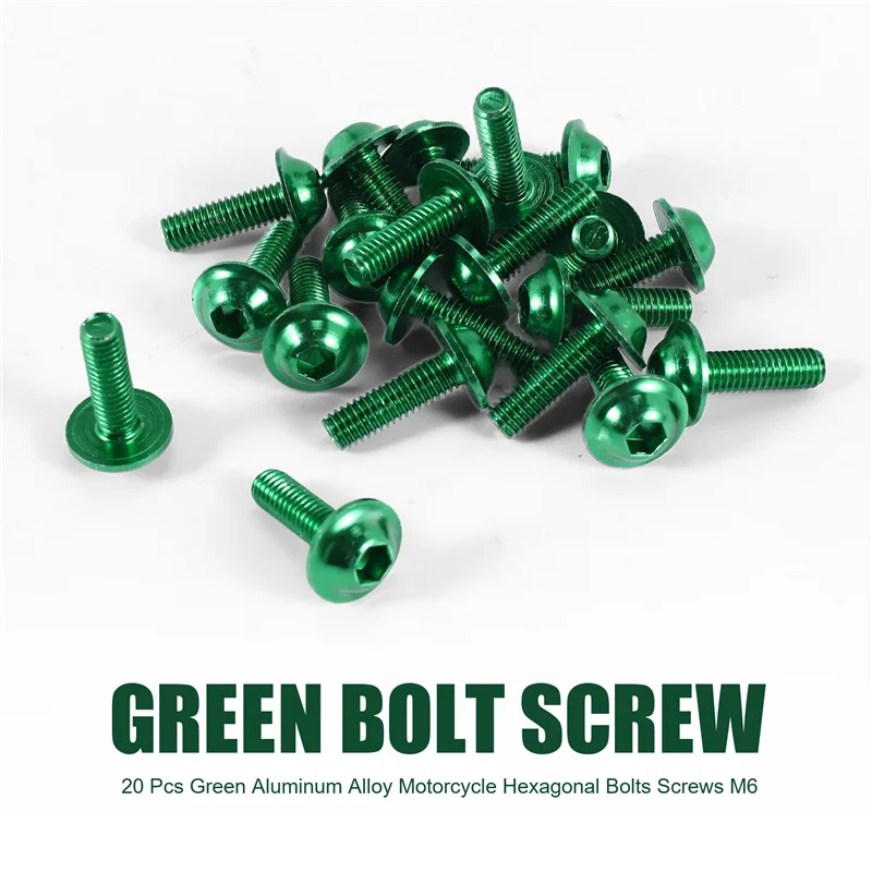2025 Trend20 Pcs Parafusos Hexonais de Liga de Alumínio Verde para Motocicleta M6