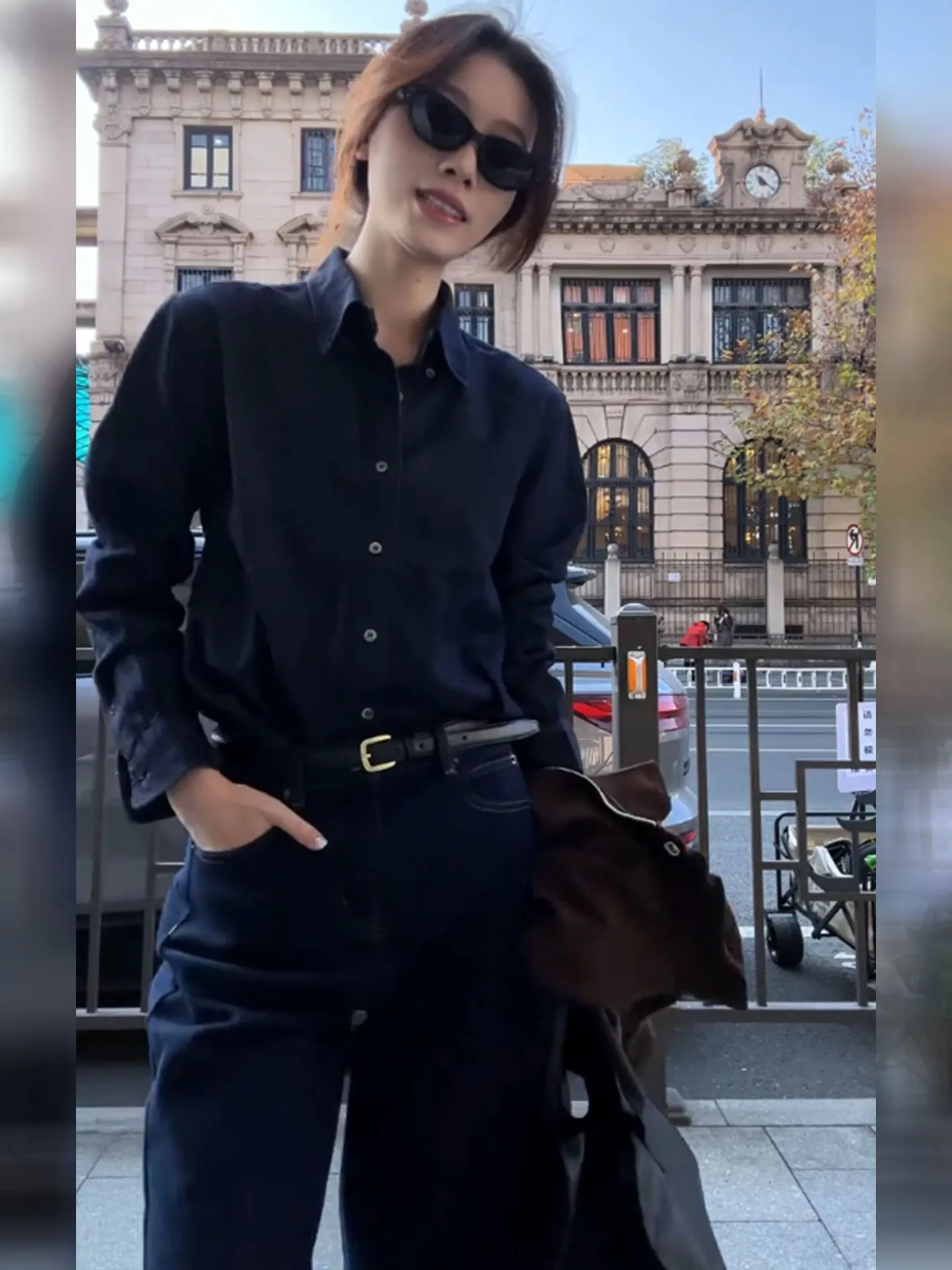 

Комплект из джинсовой рубашки свободного кроя и брюк для женщин, королевский синий, весенняя новинка, стильный и универсальный костюм-двойка для повседневной носки