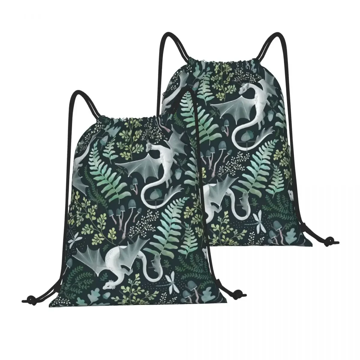 Drawstring Backpack Forest Dragons In Shades Of Green Shoulder Bag Zipper Pocket Sports & Travel Hikes Portables Bag