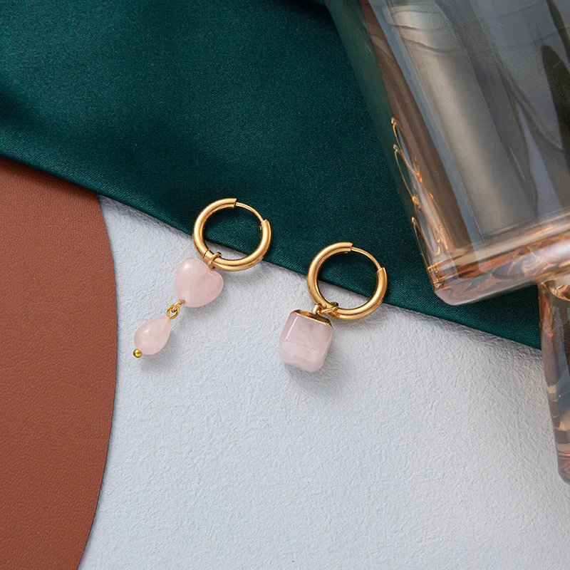 Minimalist Pink Earrings, Rectangular Bead Asymmetric Earrings, Bohemian Style Jewelry, for Women to Wear, Women's Jewelry