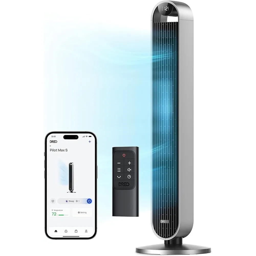 

120° Oscillating Tower Fan, 42 Inch Bladeless Fan, 25dB Quiet DC Motor, Standing Fan with Remote, 12 Hyper Wind Speeds, 4 Modes