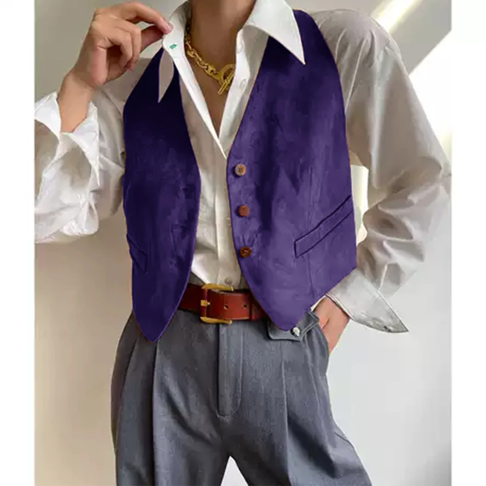 Suede Clothes for Lady Casual Sleeveless Vests for Women Jackets Single Breasted Waistcoat Suit Female Vintage Boho Clothing